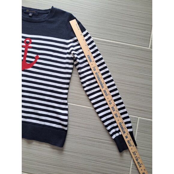 Brooks Brothers Nautical Black & White Striped Sweater Red Anchor Womens Med - Picture 4 of 10